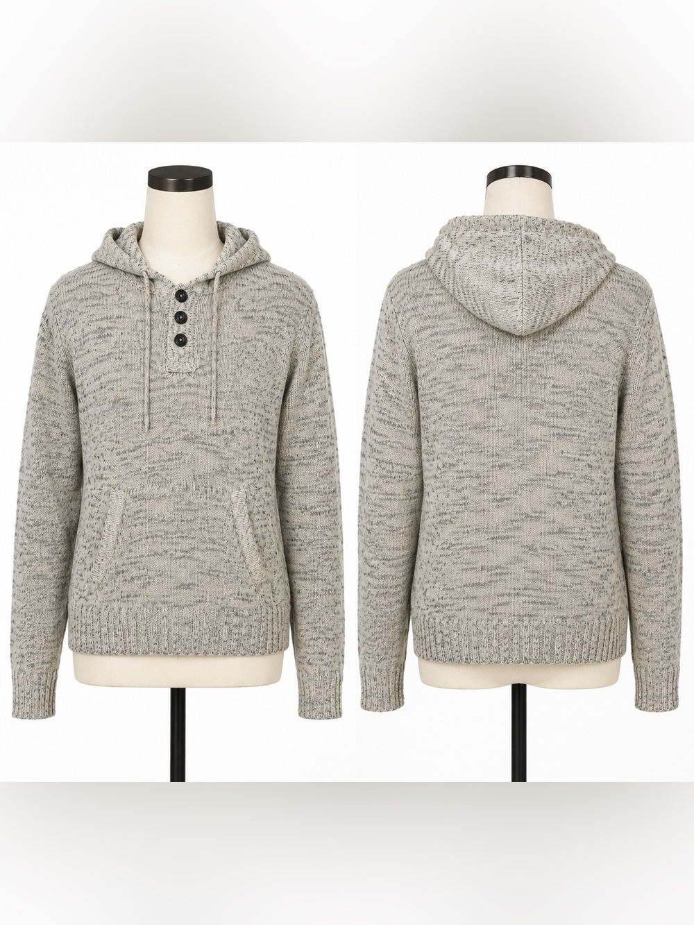 Ministry of Fashion 1886 Men’s Knit Hooded Henley Sweater Gray Size M